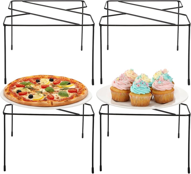 ZEAYEA Set of 4 Metal Pizza Table Stands, Tabletop Pizza Pan Riser Holder for Serving Pizzas, Cakes, Appetizers, Food Platter Tray Display Rack for Party Buffet Restaurant Home, Black - Image 1